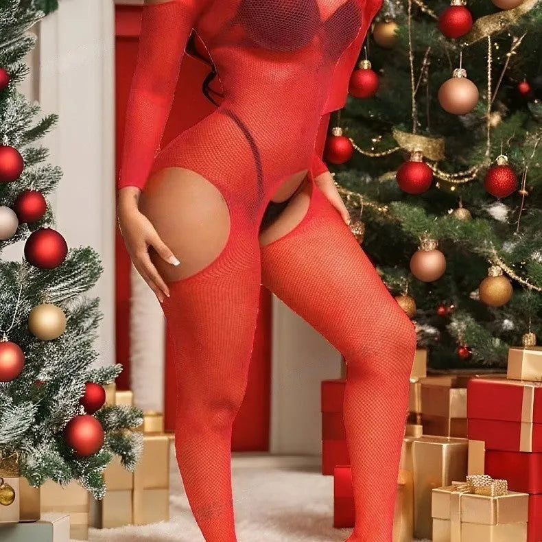 Women's nylon bodysuit one-piece jumpsuit in red or rose red, one size, Asian sizing