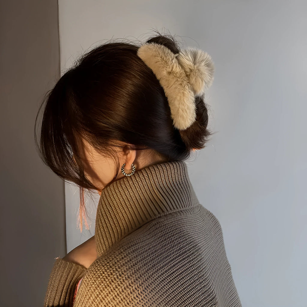 Plush otter hair clip for women in large 13cm and oversized 15cm sizes, shown in colour options