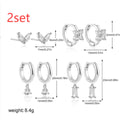 Geometric square zircon four-piece earrings for women with gold electroplated finish on copper