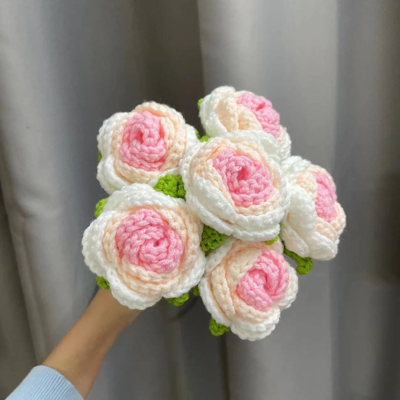 Gradient blue wool weaving silk rose bouquet artificial flower decorative piece