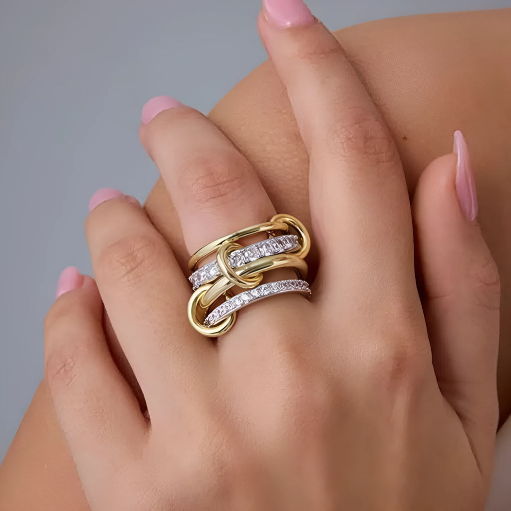 Four-layer silver zirconia ring in copper, handmade women's fashion ring, sizes 5 to 11