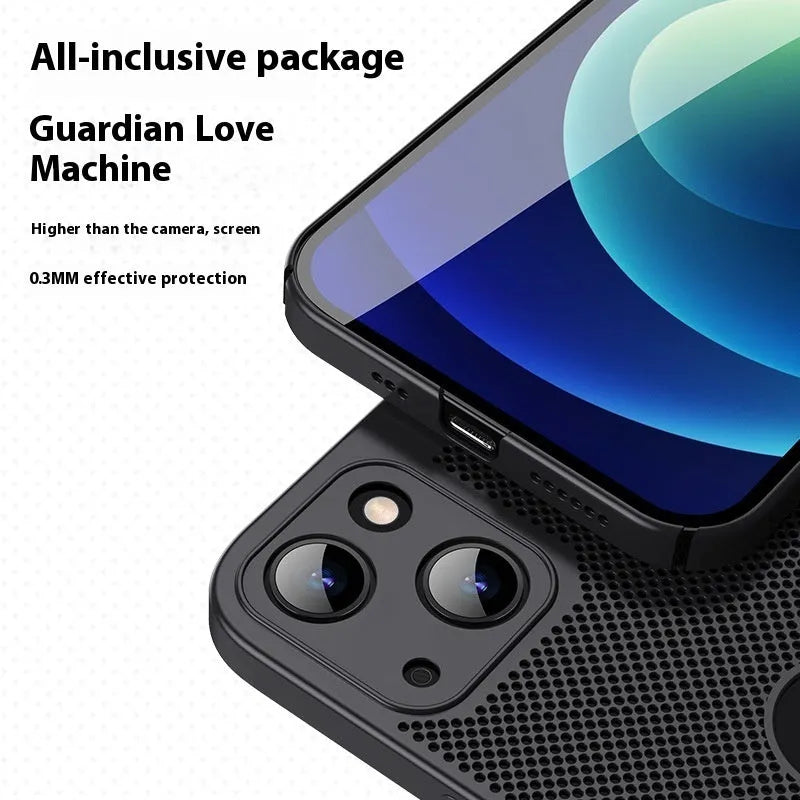 Matte solid colour PC phone case for iPhone showing heat dissipation and fingerprint resistance, in black finish