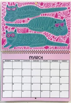 Cat calendar wall planner showing monthly layouts for 2024 and 2025 models