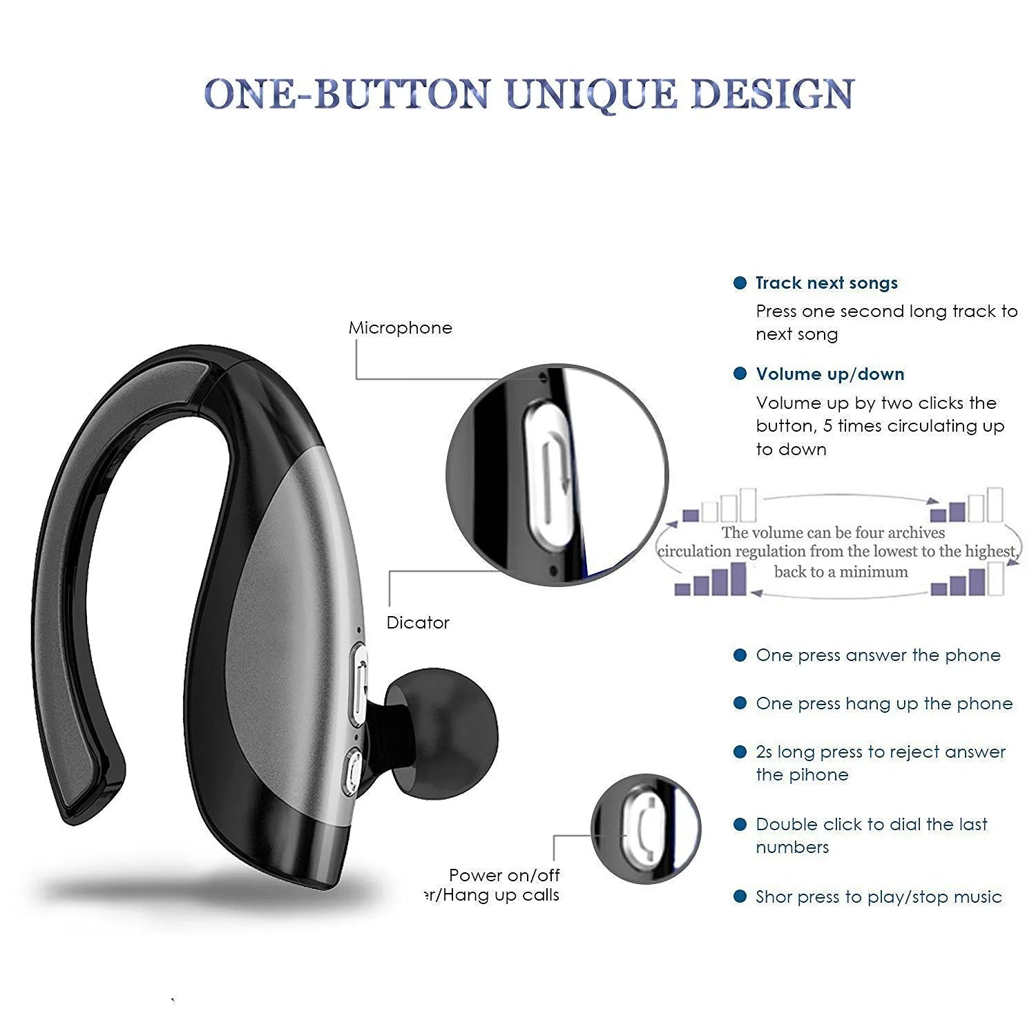 Arealer X16 wireless stereo Bluetooth in-ear headphone with earhook design in white gold
