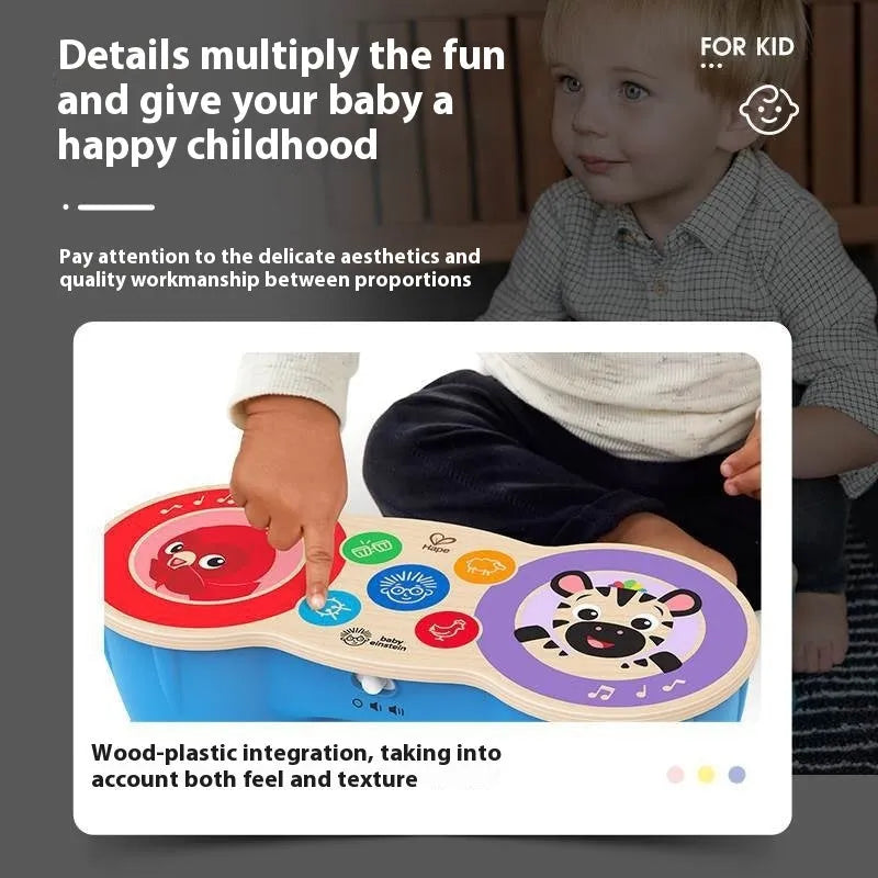 Smart touch electronic drum for babies, wooden construction, 265x110x102mm, colour option shown