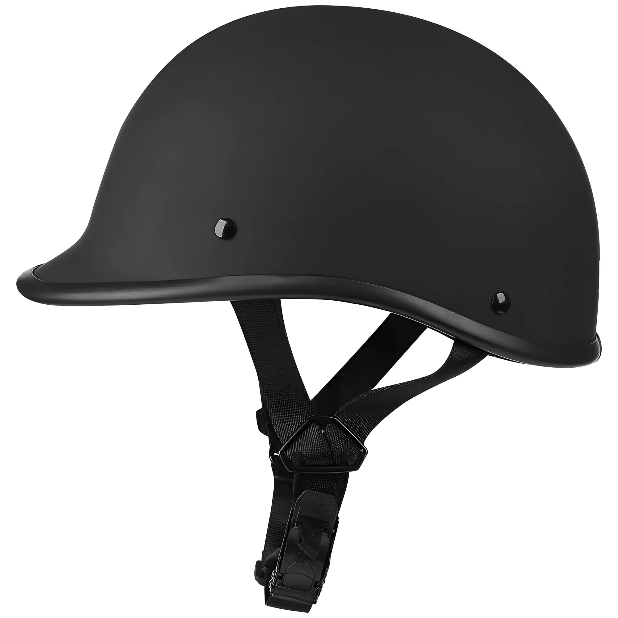 Retro style motorcycle helmet in matte black finish with an ABS shell on a plain background.