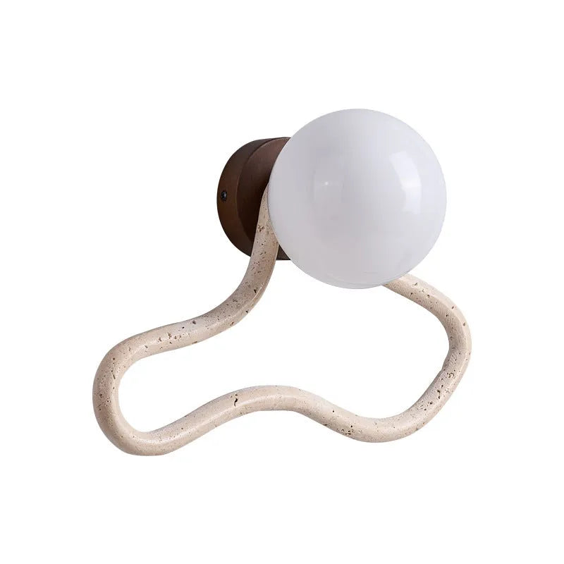 Middle Ancient cream style bedroom wall lamp with white travertine glass lampshade and solid wood base