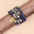 Blue patterned network stone beads on multi-layer alloy bracelet