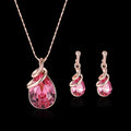 Alloy gemstone jewellery set necklace with snake bone chain and earrings for women, diamond processing finish, adjustable 21-50cm circumference
