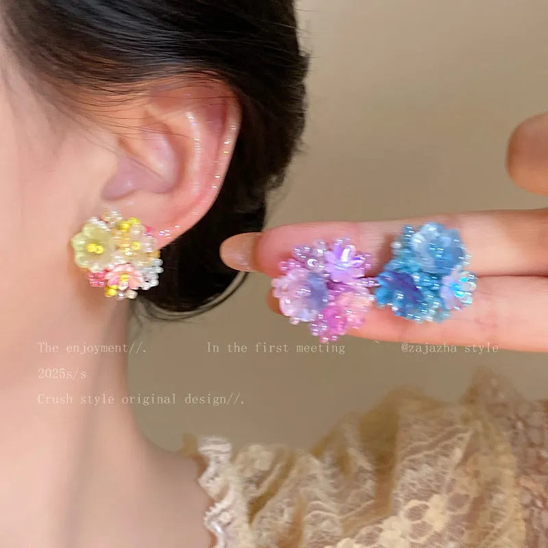 Geometric exaggerated earrings in mixed materials with electroplated finish, seaside vacation Korean style, unisex design