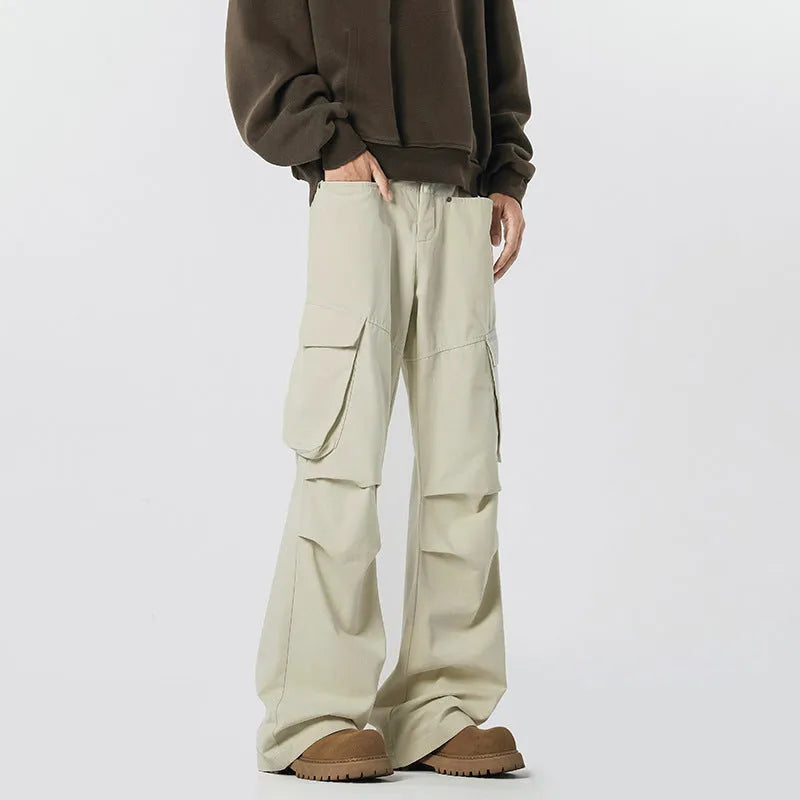 Men's retro straight leg trousers in black with high waist design and cardigan button fly