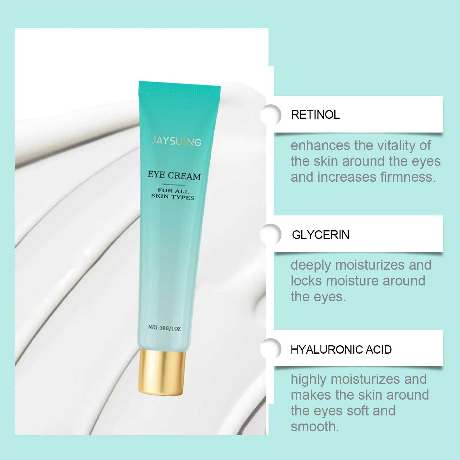 30g tube of retinol and hyaluronic acid anti-aging eye cream
