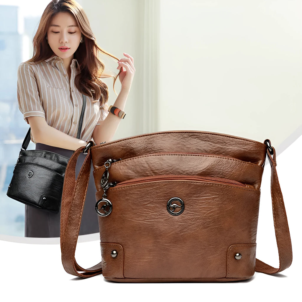 PU single-shoulder bag horizontal square 21x20x9cm sandwich pocket black colour women's daily bag