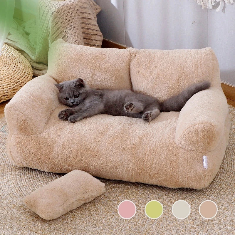 Cozy and luxurious cat bed sofa in various colors, featuring a thick backrest and non-slip bottom for ultimate pet comfort