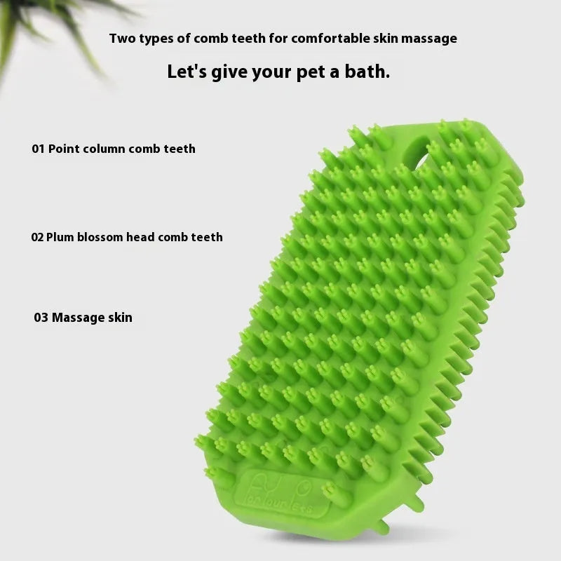 Pet bath massage comb in TPR for dogs, wet and dry use, 7x2.9x12.1cm, one comb per pack