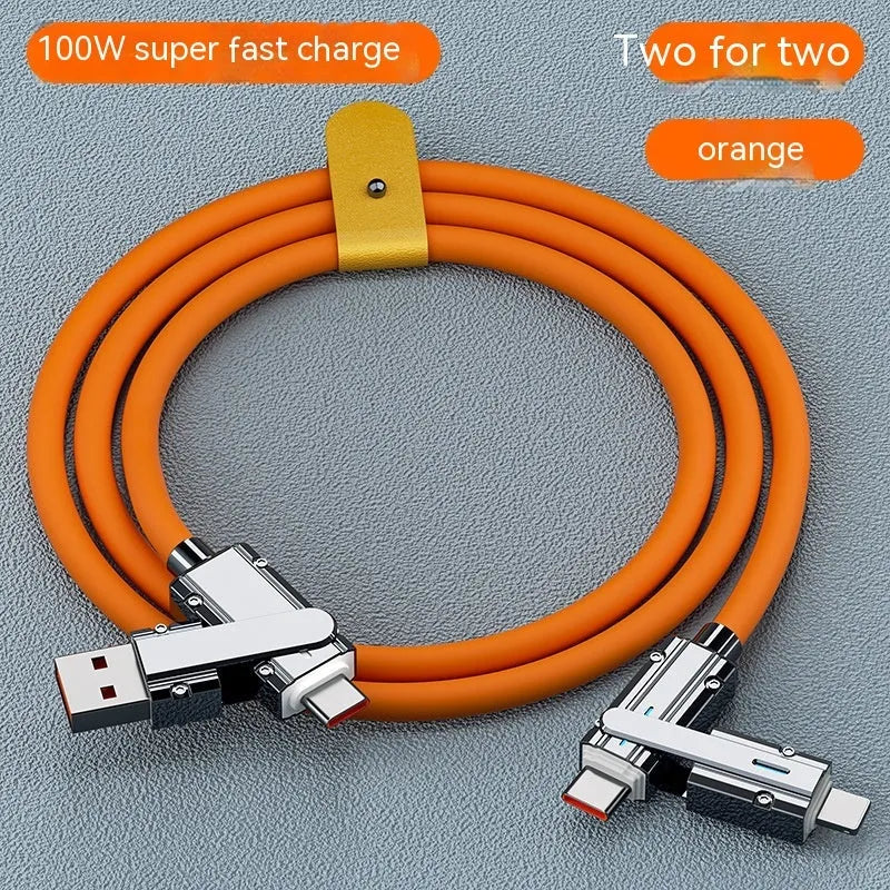 Orange 1 metre Lightning to USB-C fast charging cable with zinc alloy connectors