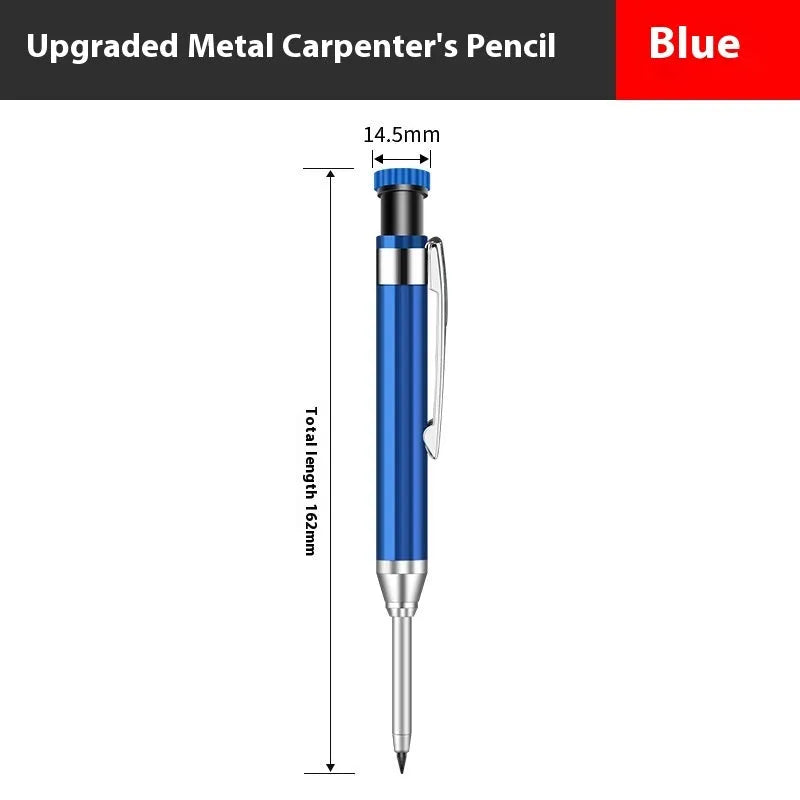 2.8mm metal long head deep hole carpenter's pencil with fine tip, black colour option, on a wooden surface