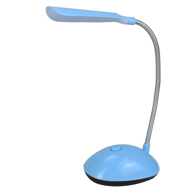 Battery LED desk lamp in white blue pink or green with three No7 batteries equipped for dormitory reading and study.