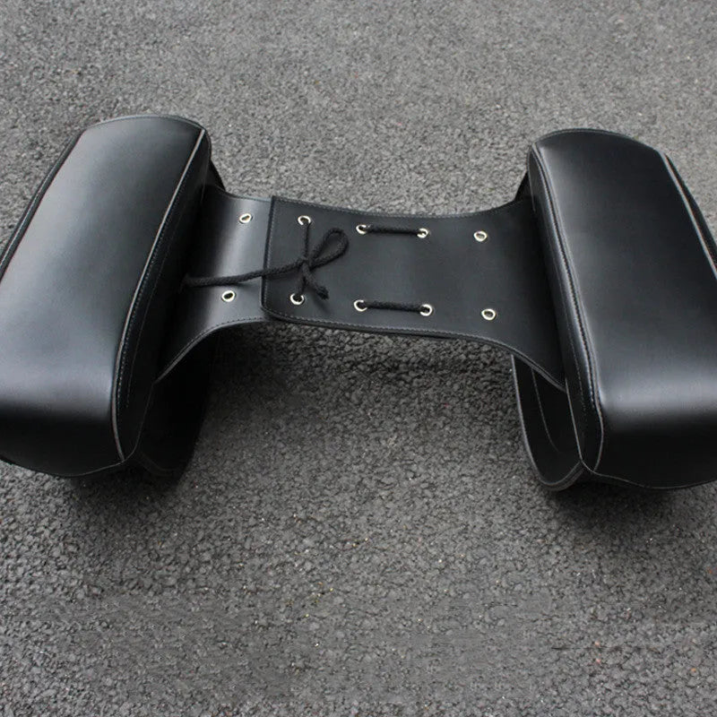 Retro brown PU leather motorcycle side box saddle bag mounted on a bike
