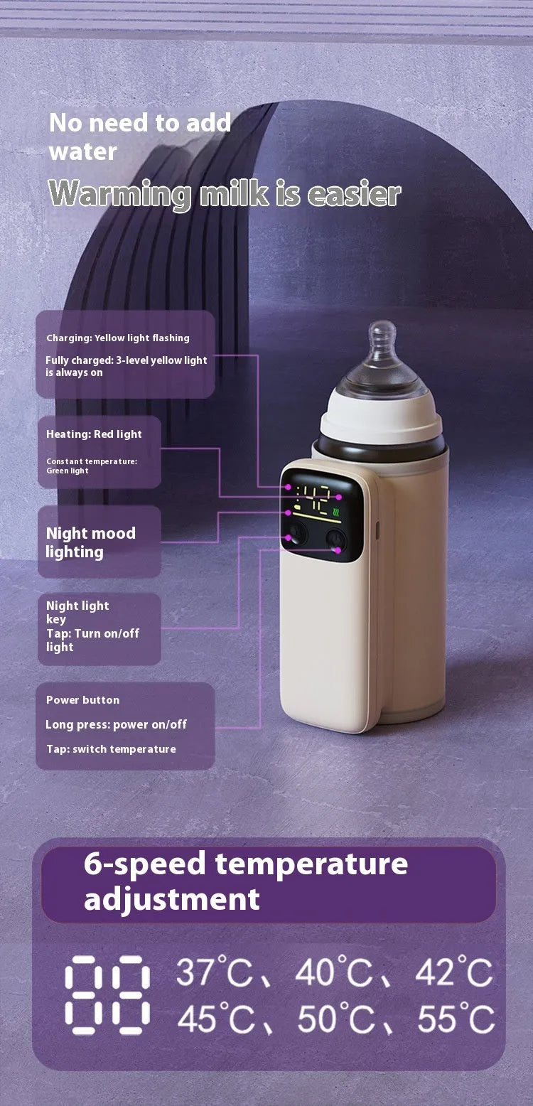 Universal baby bottle insulation warmer with 8000mAh fast-charge battery, charger, and instruction manual.