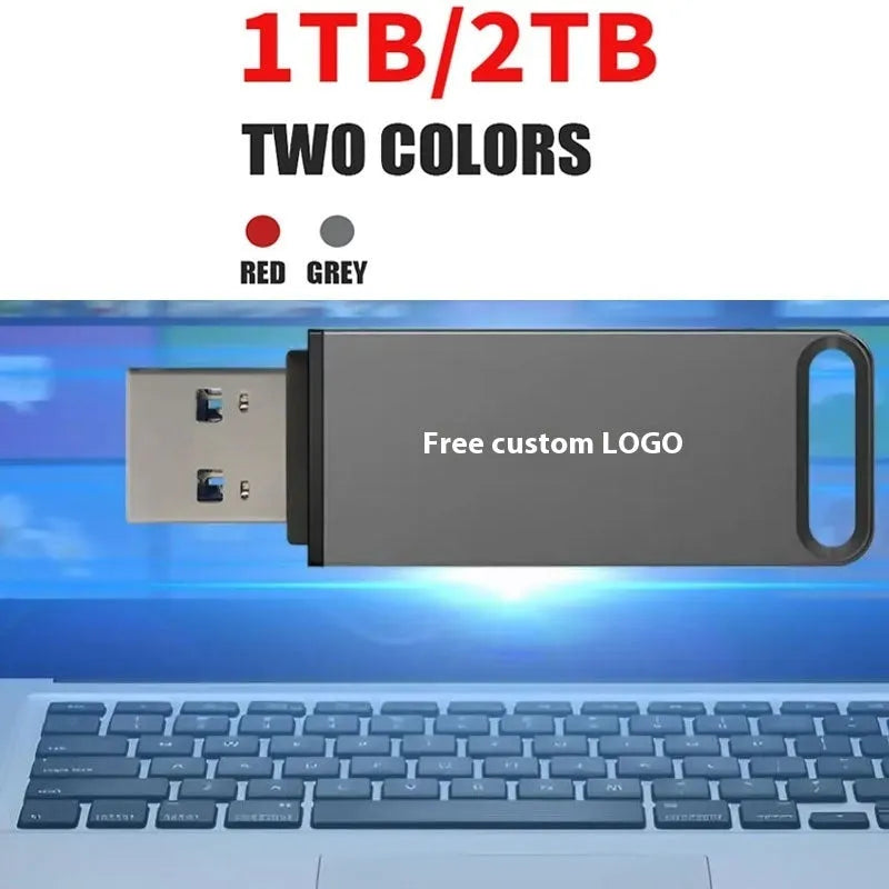 Customisable metal USB flash drive in black, red, or silver with capacity options up to 16TB
