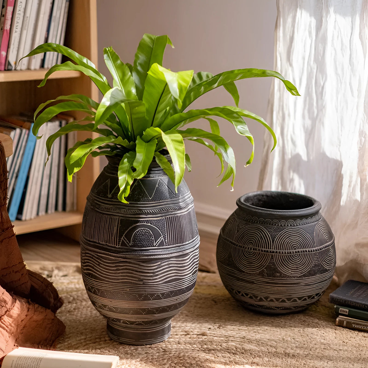 African Art Ancient Pot cement decorative flower pot medium size ethnic style
