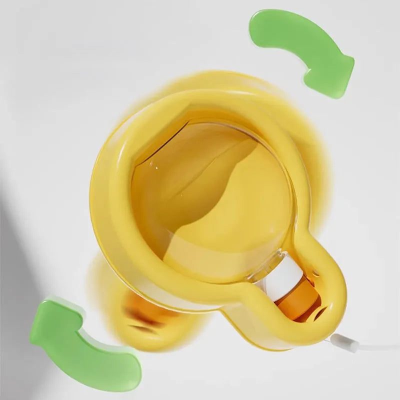 Green portable dog water bottle with pull-out drinking bowl on a table