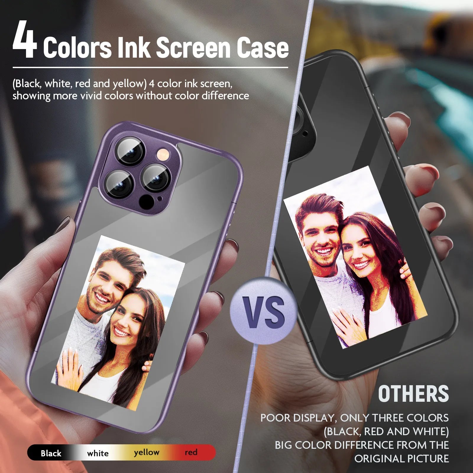 Black iPhone 15 Pro flip case with NFC ink screen for custom DIY designs