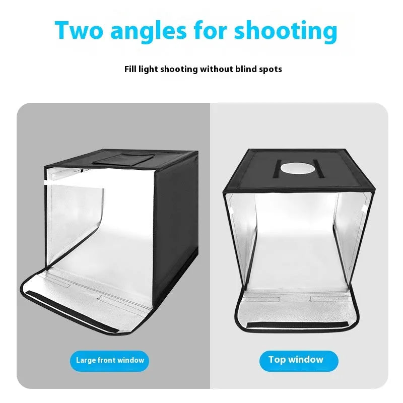 50cm metal frame photo light box with reflective cloth interior and LED lighting panel