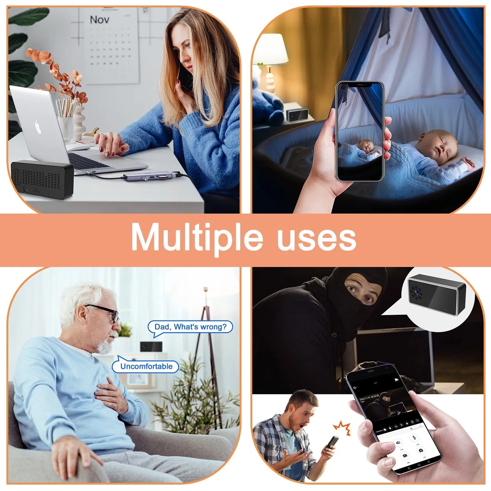 HD Z21 wireless surveillance camera measuring 11.8x6x3.6cm with night vision and alarm detection