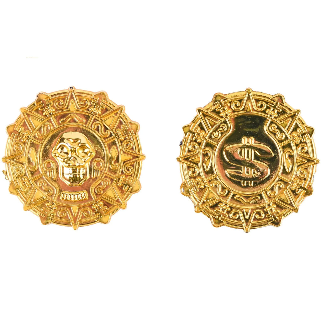 Plastic pirate gold coin toy with pointed design measuring 3.6cm diameter