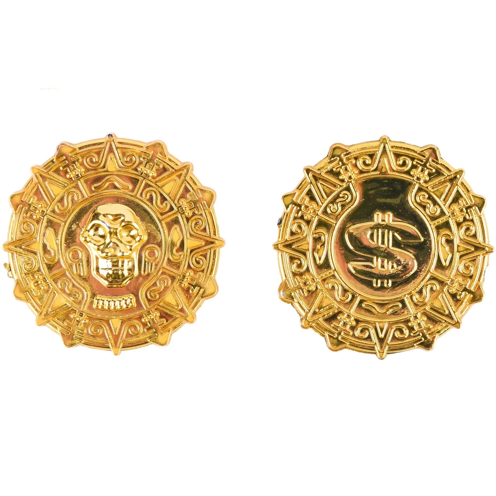 Plastic pirate gold coin toy with pointed design measuring 3.6cm diameter