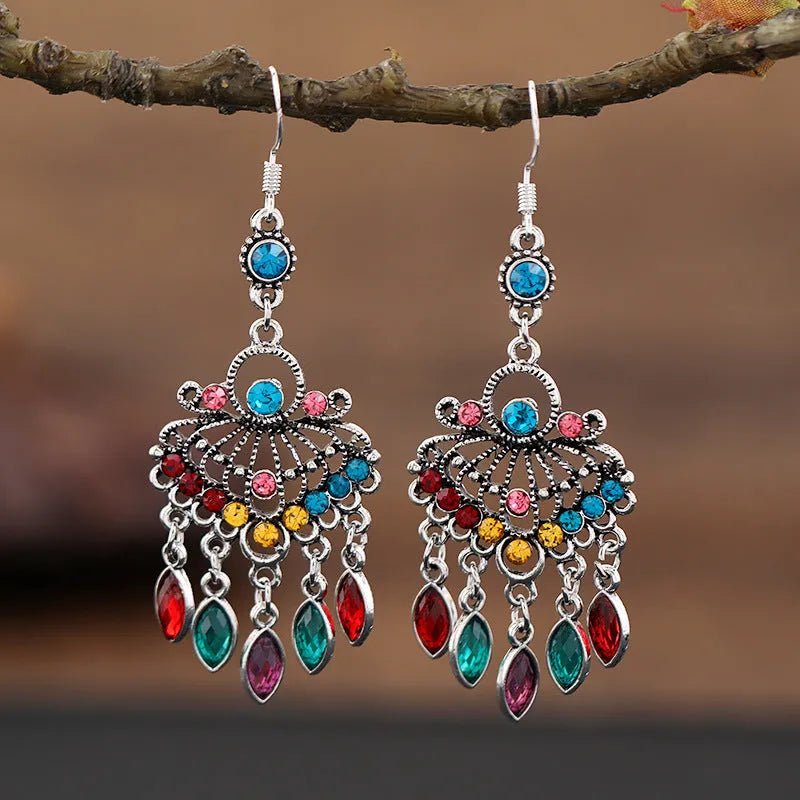 Retro court crystal long fringe earrings in drop shape Smart Water Drop Purple colour