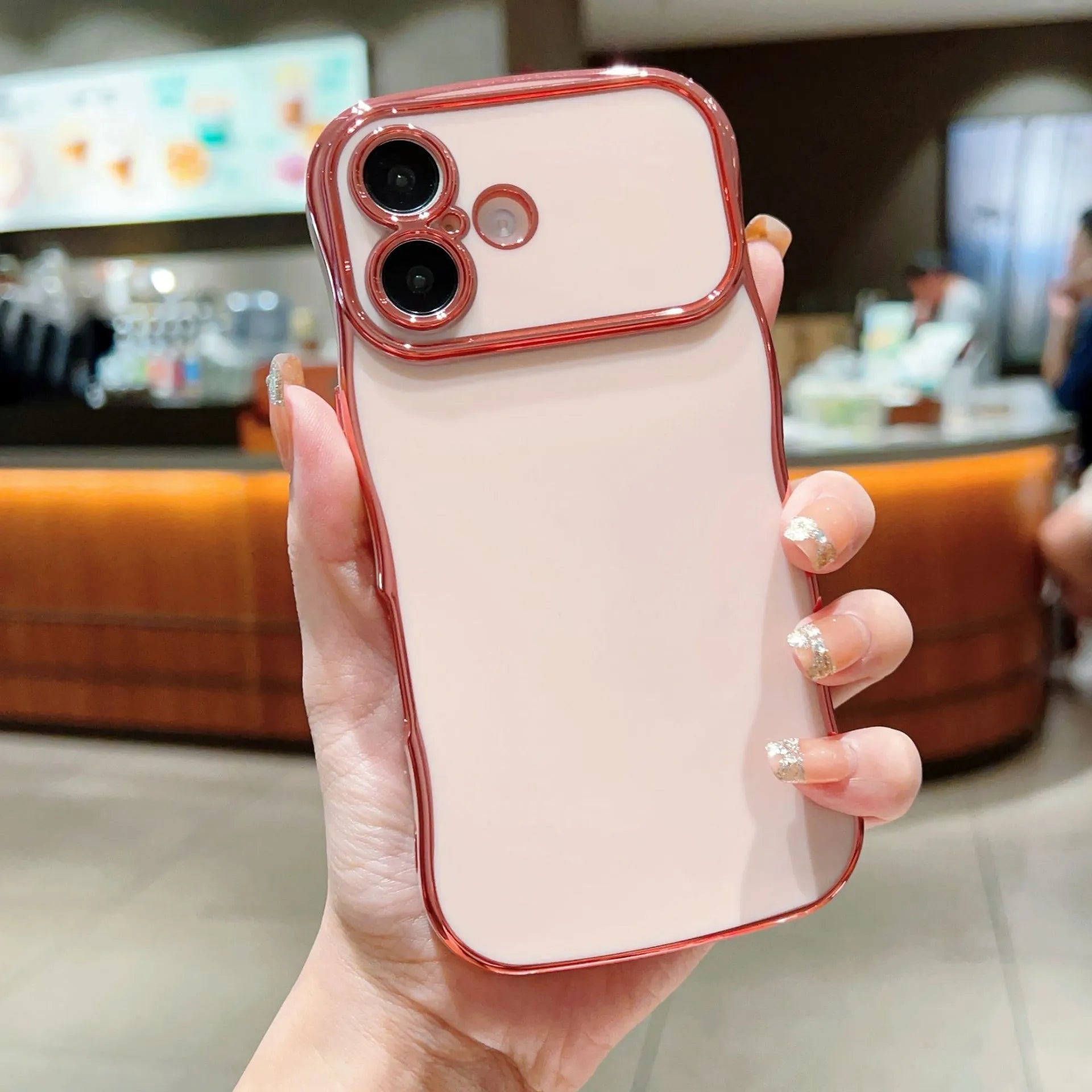 Electroplated wave pattern TPU phone case with large window back cover for iPhone
