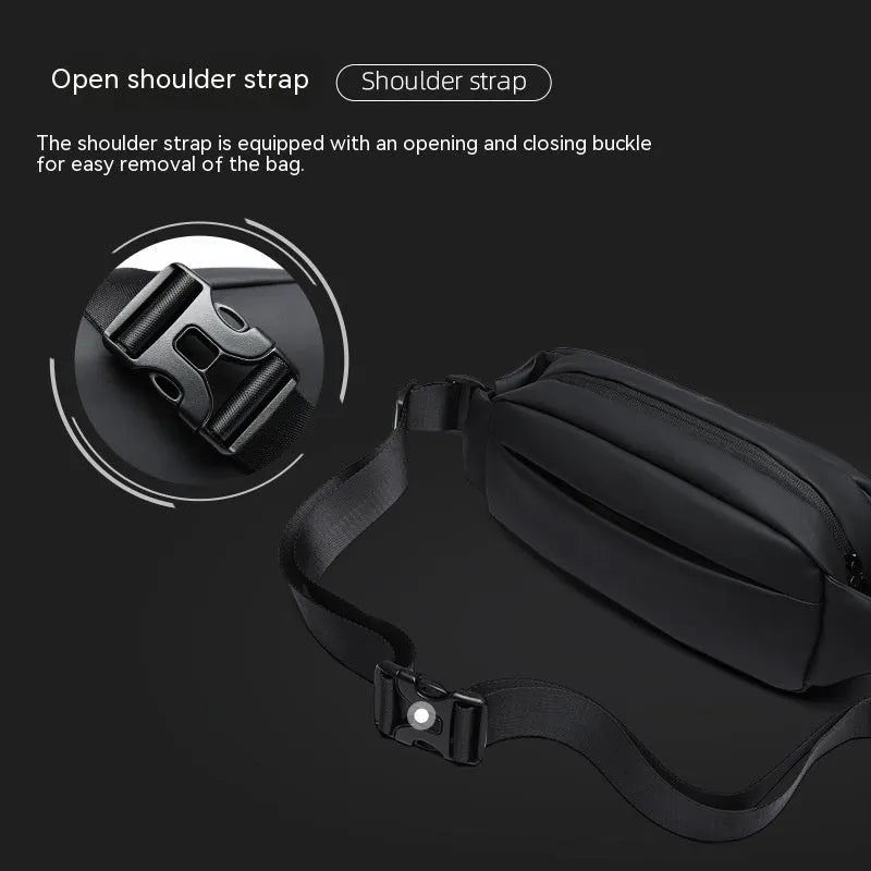 Black Oxford cloth men's messenger bag with cross-body strap and visible stitching.