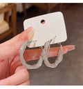 Mixed material mesh crystal and silver geometric ring shape earrings for women electroplated finish