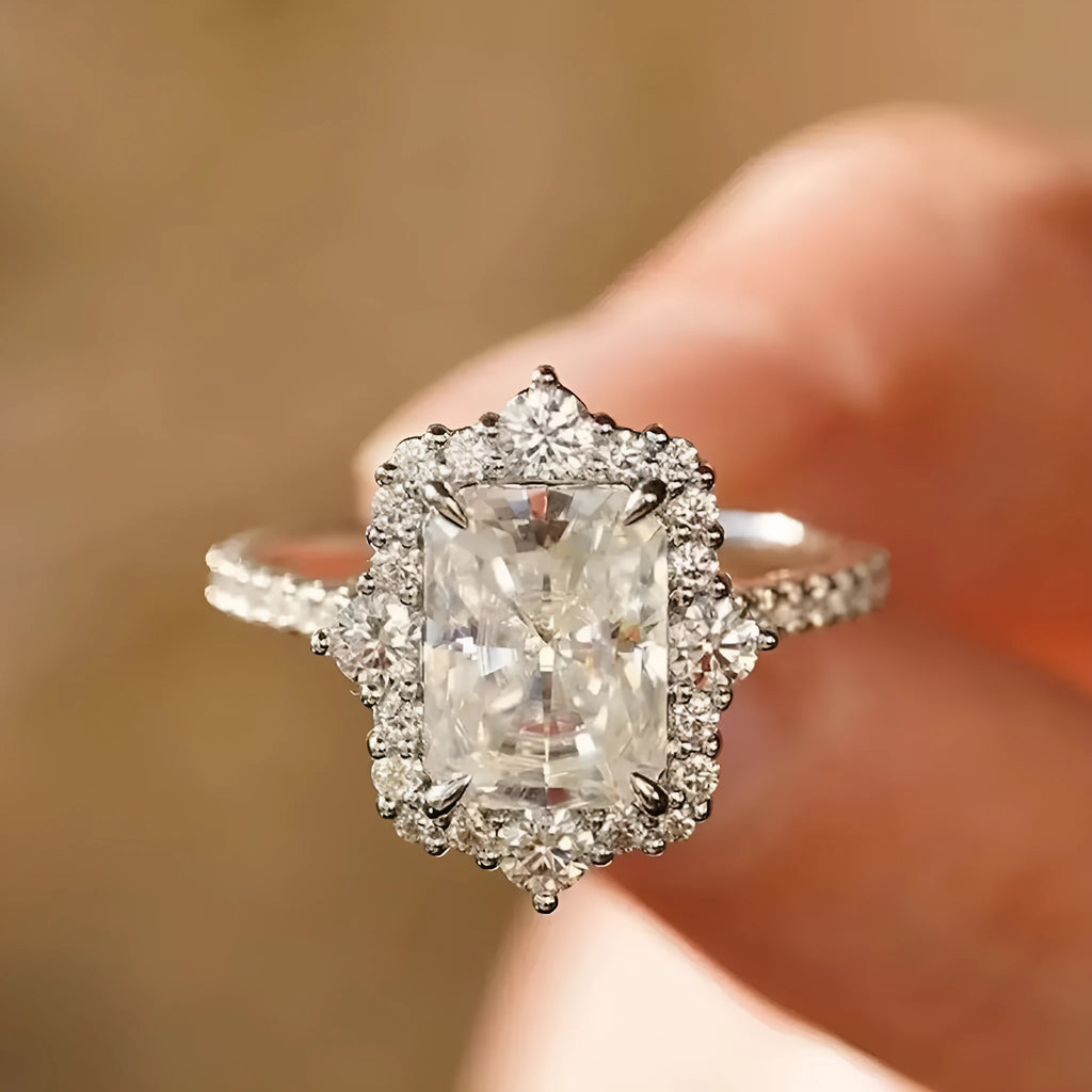 Rectangular copper fashion ring with electroplated finish in white gold colour