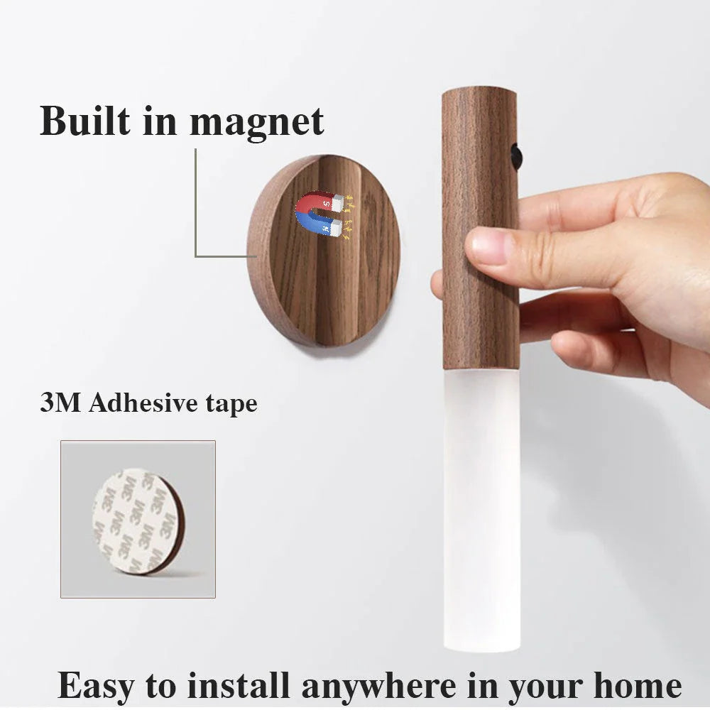 Magnetic LED night light with motion sensor, designed for lighting up corridors, porches, and cabinets in homes