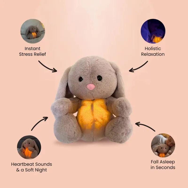 32cm breathing rabbit plush toy with soft belly showing rhythmic motion for infant calming