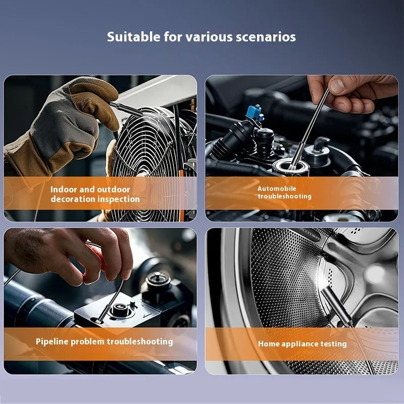 High definition endoscope with 8mm probe, 1000mm working length, 100W pixel, LED light, and accessories for automotive repair