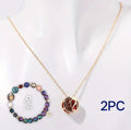 Natural stone beaded necklace and matching bracelet set on a jewellery display.