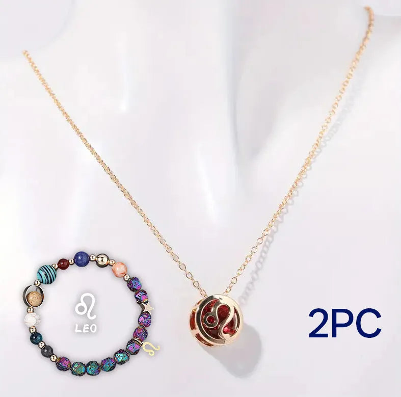 Natural stone beaded necklace and matching bracelet set on a jewellery display.