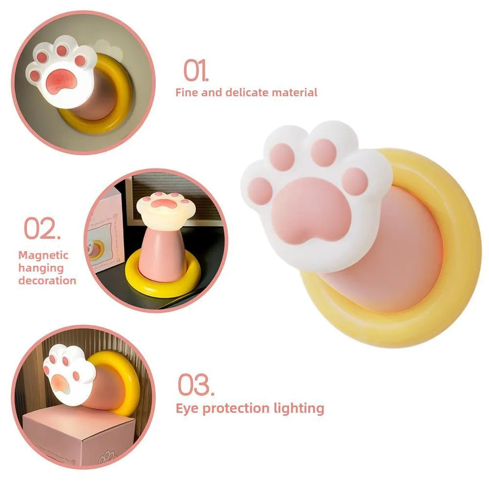 White cat paw shaped rechargeable touch lamp with three dimmable brightness settings