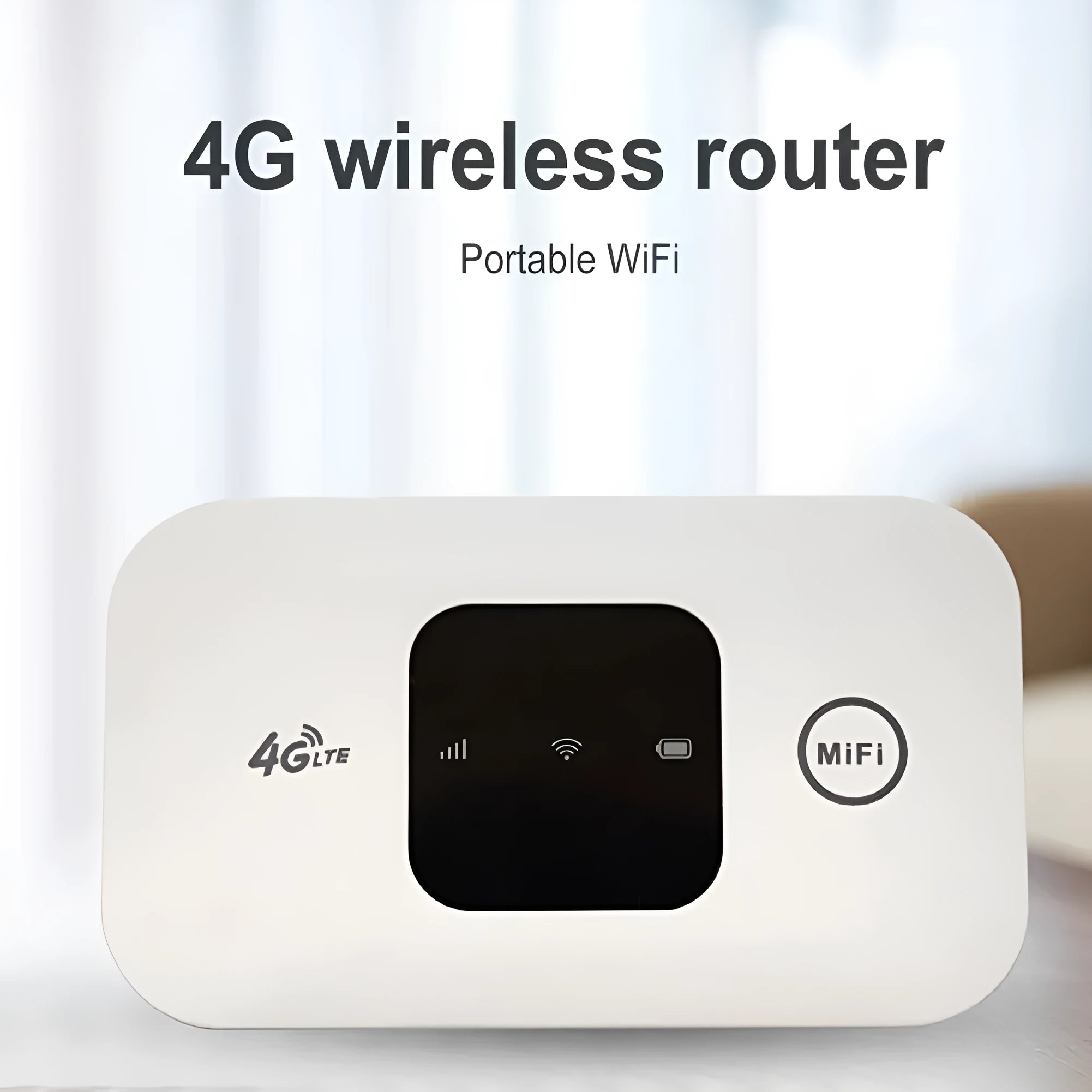White plastic 4G 3G portable wireless router on a table, compact size 9.8 x 5.3 x 0.8 cm