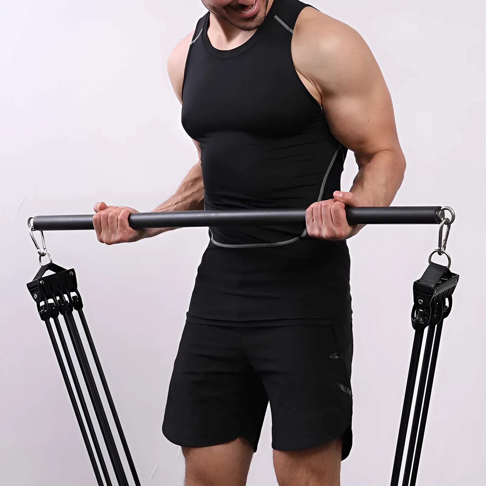Gym equipment Pilates stick handle accessory with a bearing ring, shown in two length options.