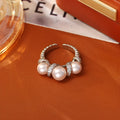 Liersherf open-end ring with round pearl, real gold plated on copper, grey or white colour option.