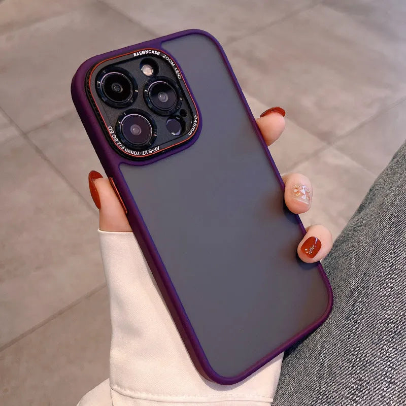 Frosted phone case for iPhone 15 series in black, TPU PC fall protection, all-inclusive design