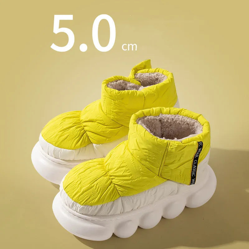 Unisex winter ankle shoes with down cloth upper and EVA sole, flat heel, round toe, in sizes 36-45