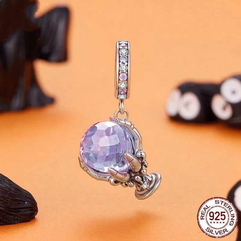 Halloween magic crystal pendant bead in 925 silver with crystal inlay, 2.4x1.4cm size