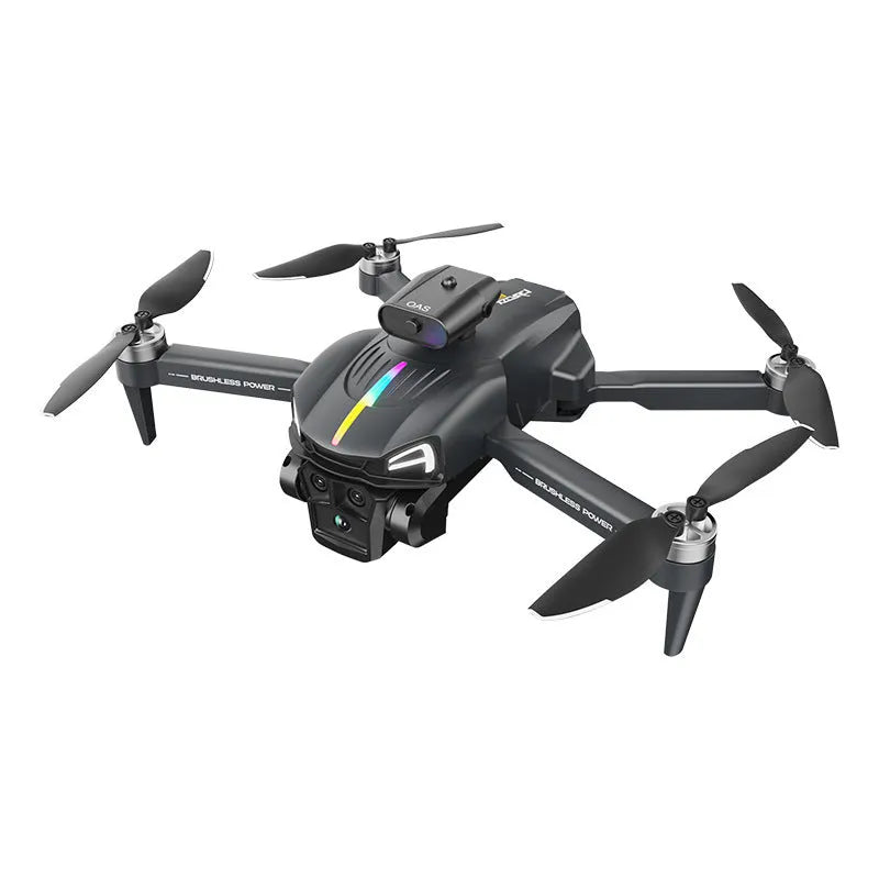 C15 three cameras 4K HD drone dark grey plastic metal construction with propeller blades on table